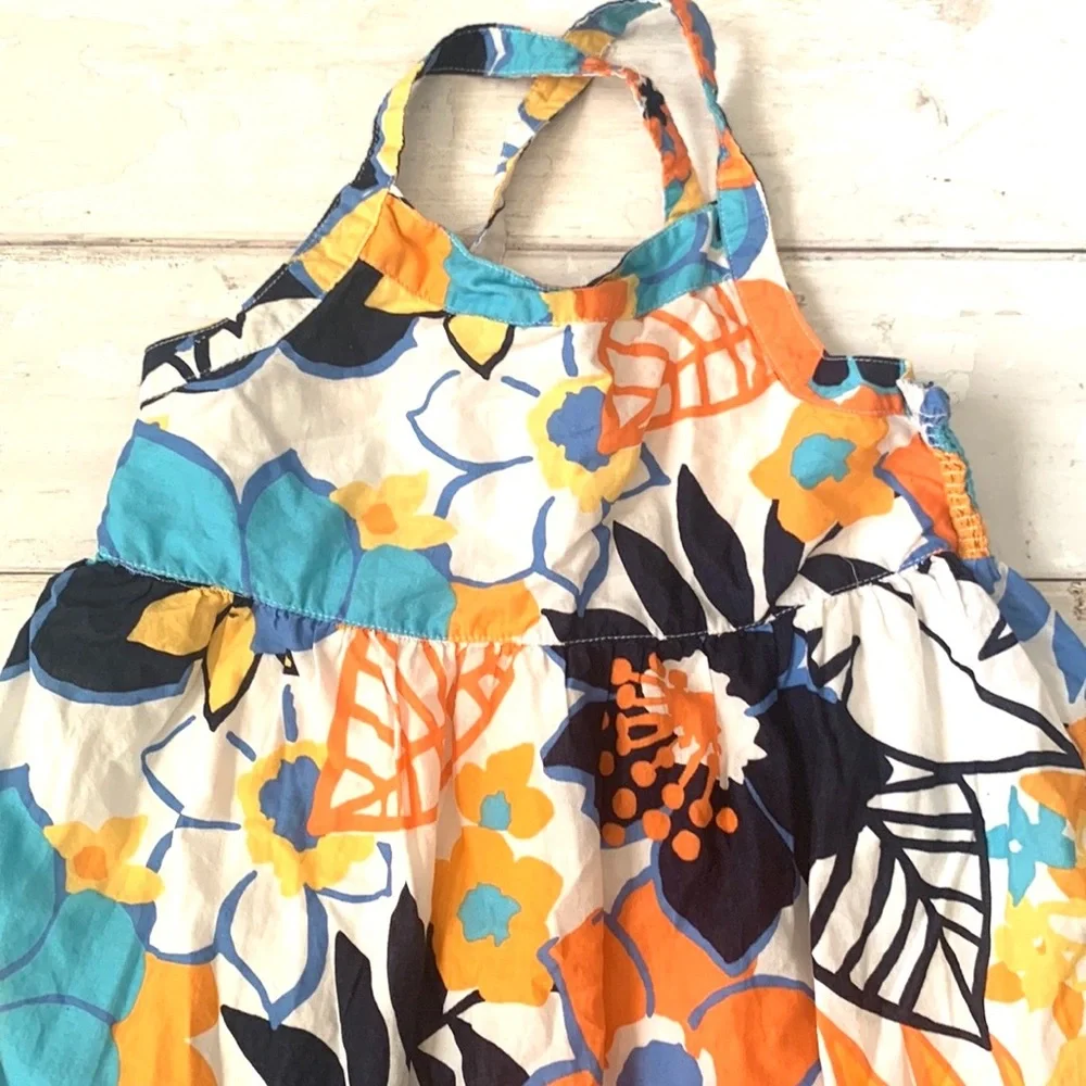 Gymboree Size 9 Girls Summer Sundress Floral Flower Print Dress Orange Bue Kids